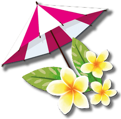 Parasol, feuilles et fleurs du restaurant