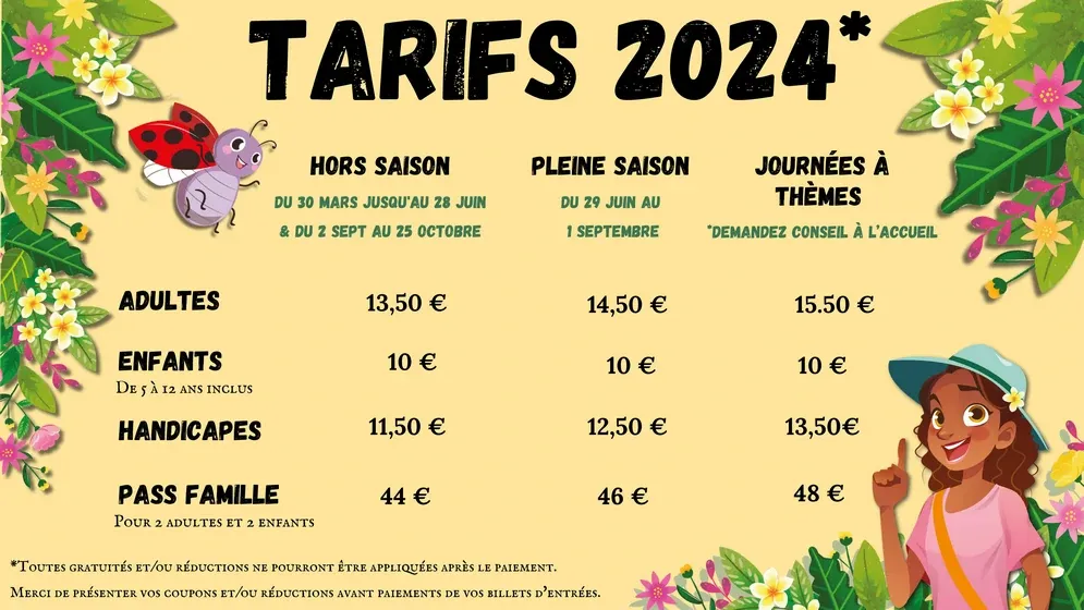 Tarifs du Parc Floral